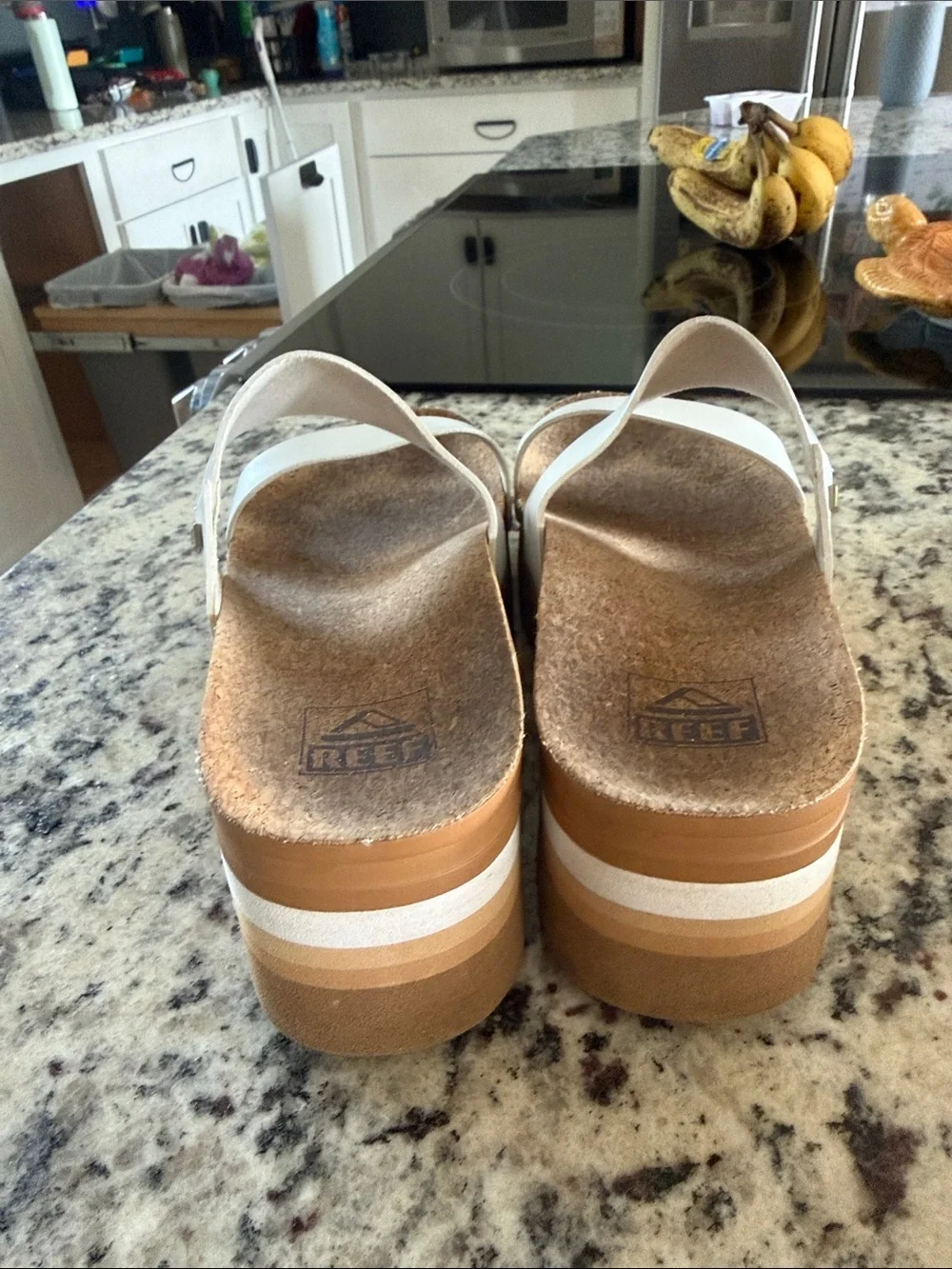 Reef Kids White Double-Strap Cork Slide Sandals